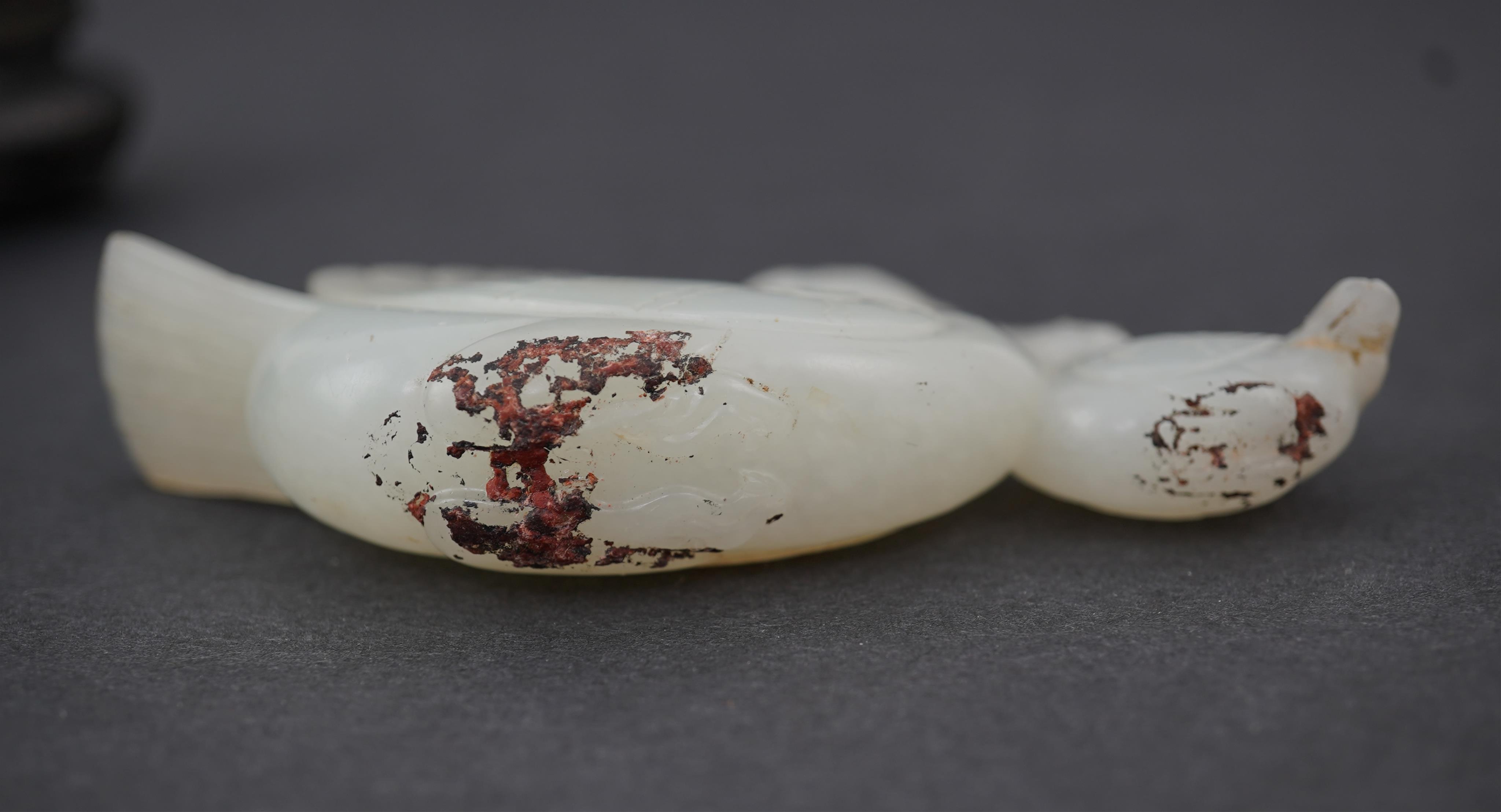 A Chinese white jade mandarin duck group, 18th/19th century